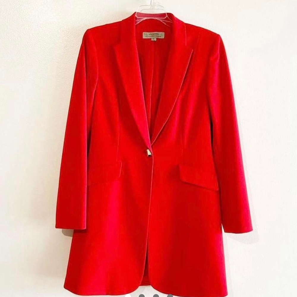 Tahari orange-red longline blazer jacket